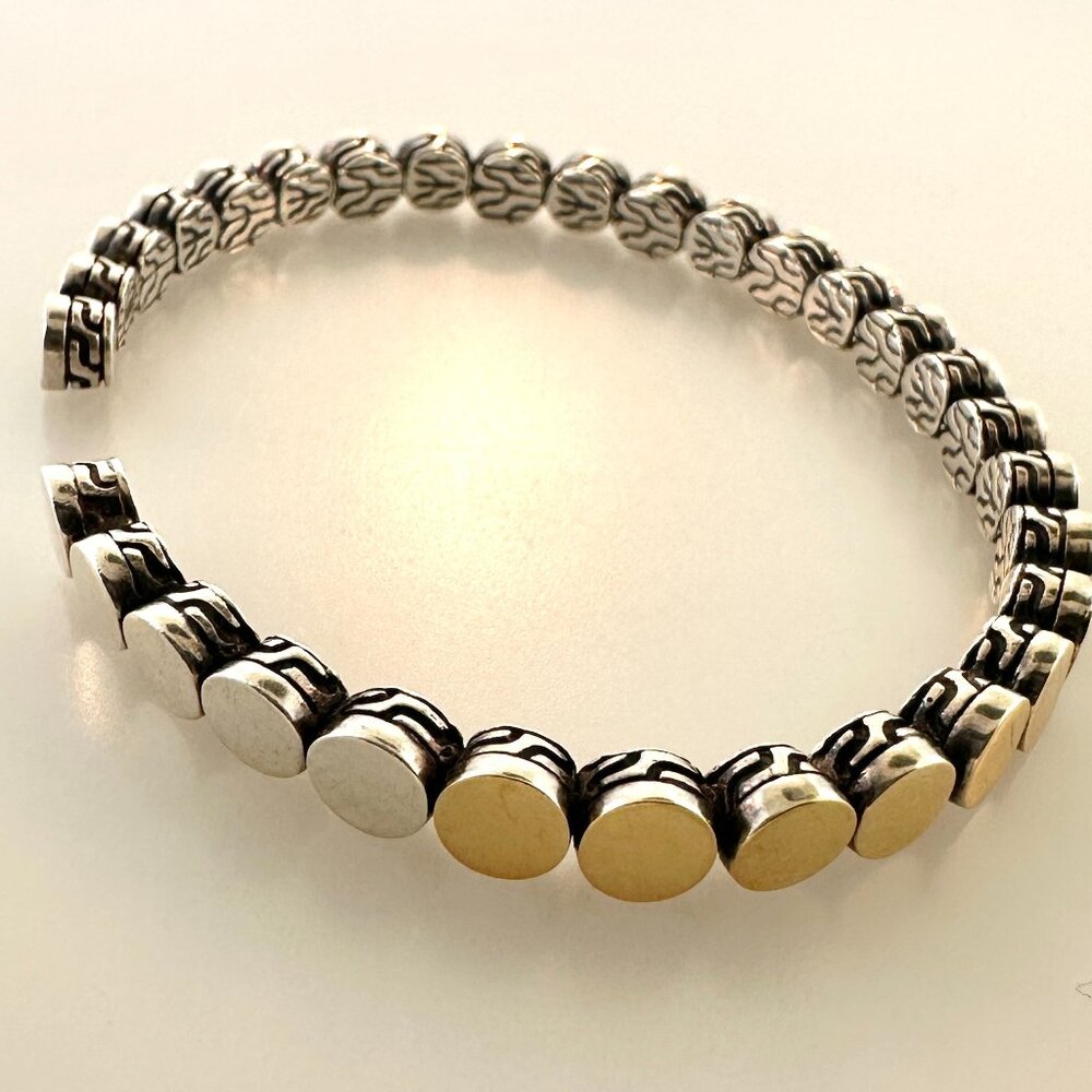 925 Sterling Silver & 18K Yellow Gold John Hardy Dot Flex Cuff Bracelet - 7"